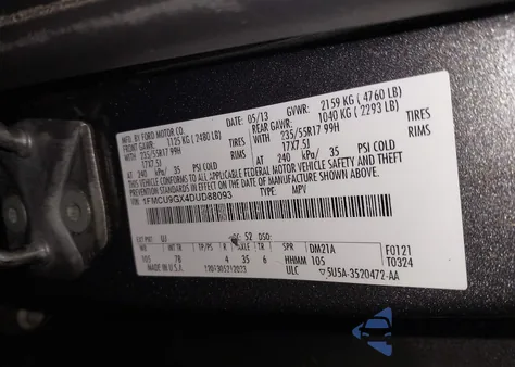 2013 Ford Escape Se z USA, uszkodzony, nr VIN 1FMCU9GX4DUD88093